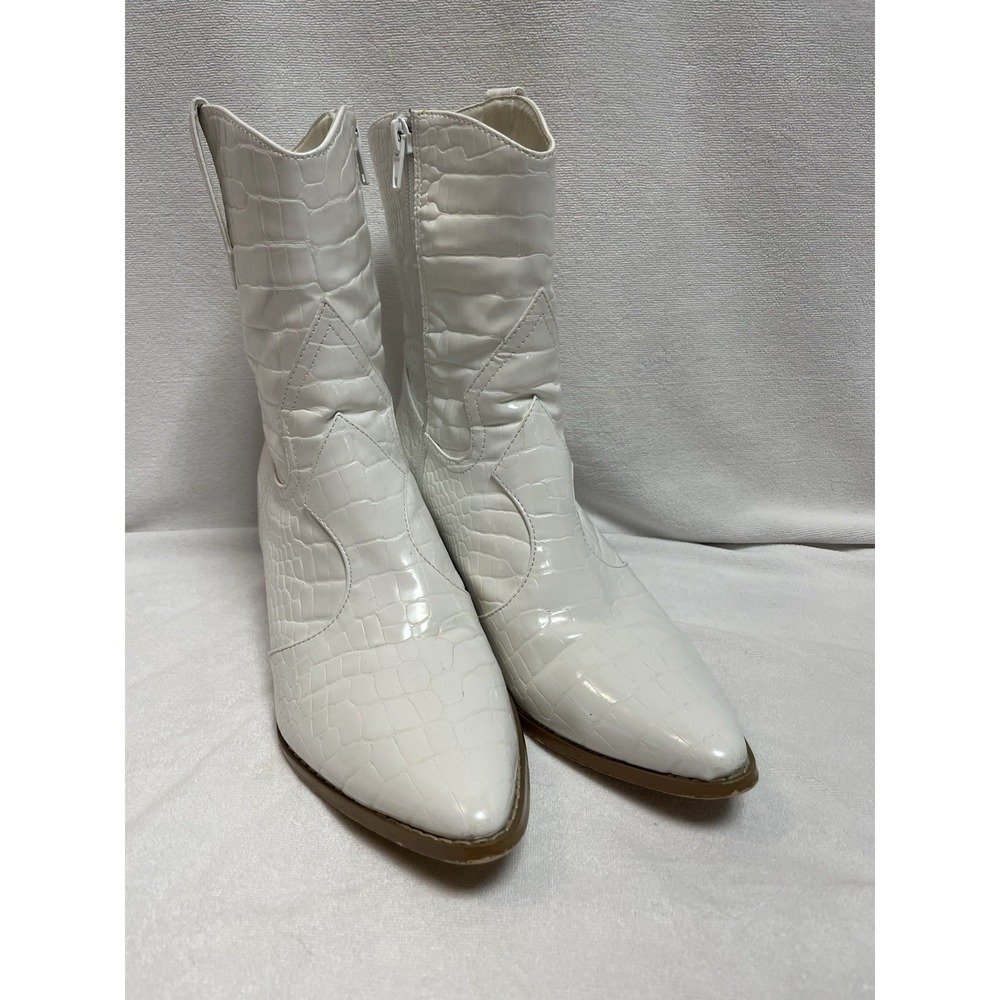 Bambi Cowboy White Zip Western Boots‎ Sz 8 M Women's Coconuts by Matisse